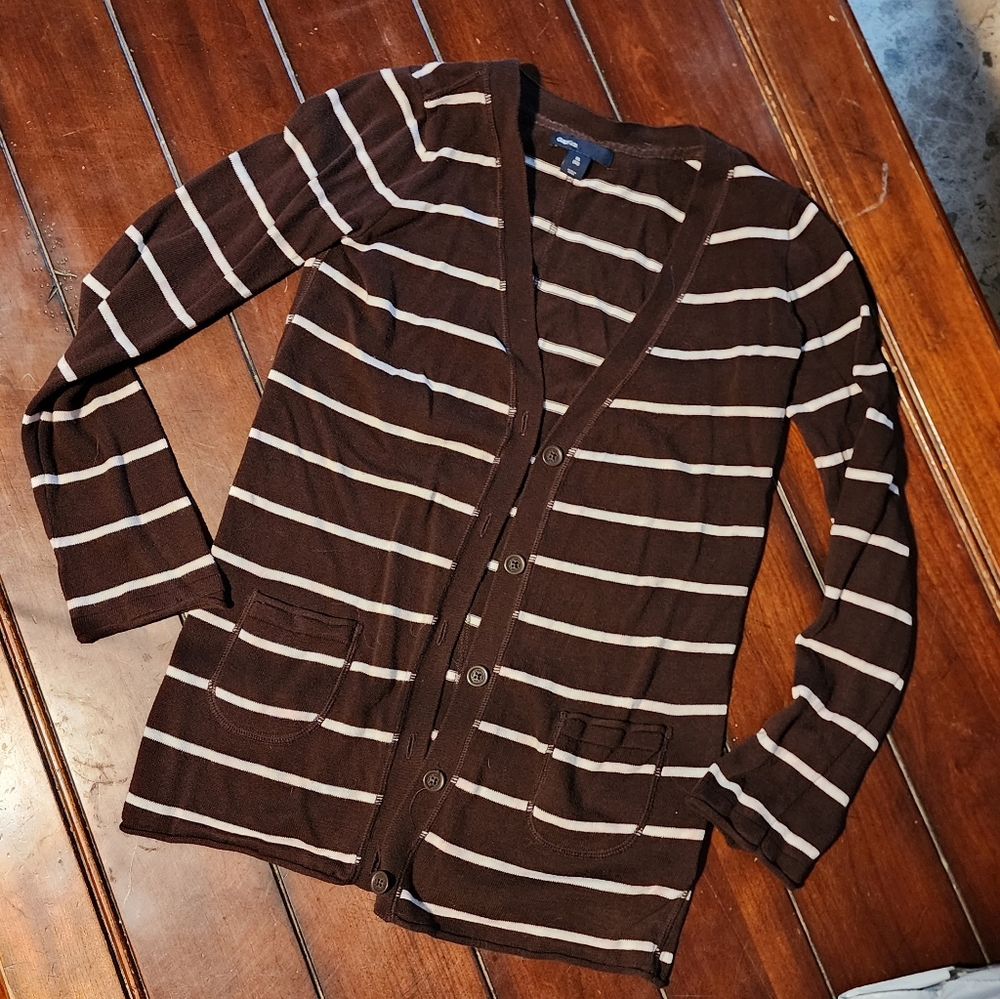 Gapkids Brown White Striped Cardigan